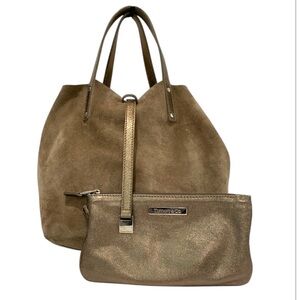 Tiffany & Co. Reversible Bronze Leather & Suede Tote Bag w/ Pochette Clutch